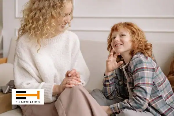 Happy mother and child after sorting child arrangements mediation Brentwood