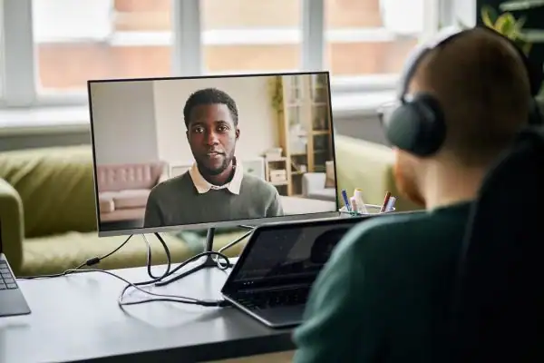 Man attending online mediation Brentwood MIAMS session